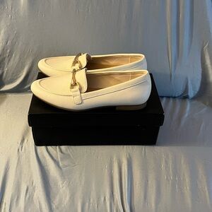 Michael Shannon White Loafers with Gold Accent